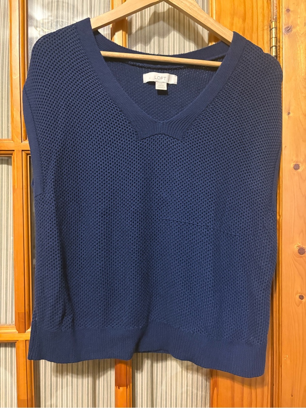 LOFT Navy Textured V-Neck Pullover Sweater